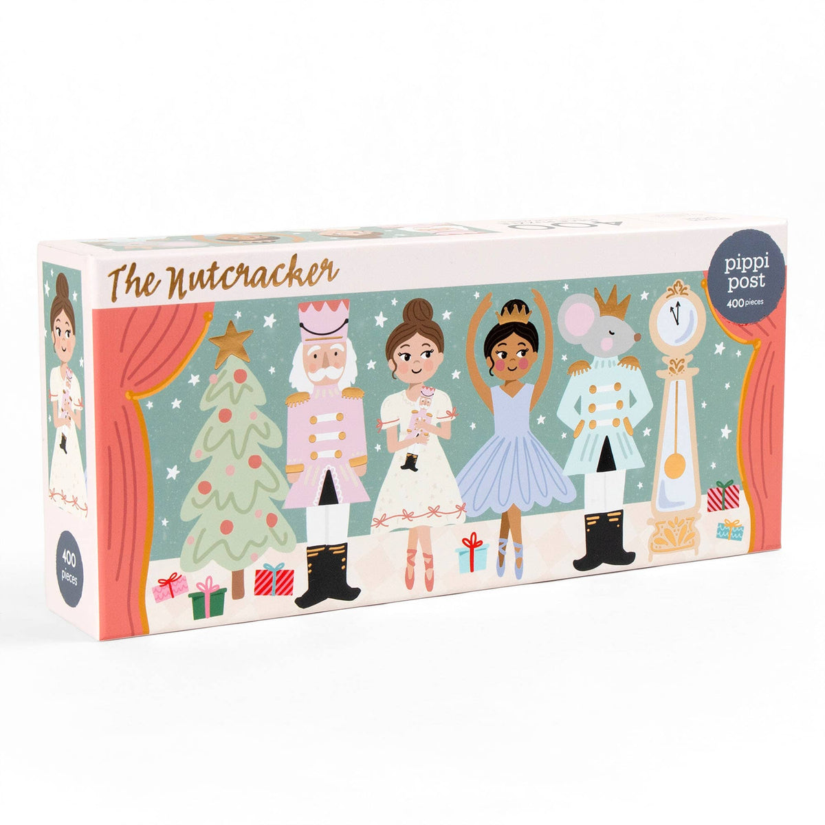Box of 'The Nutcracker' paper dolls with characters and Christmas elements on a white background.