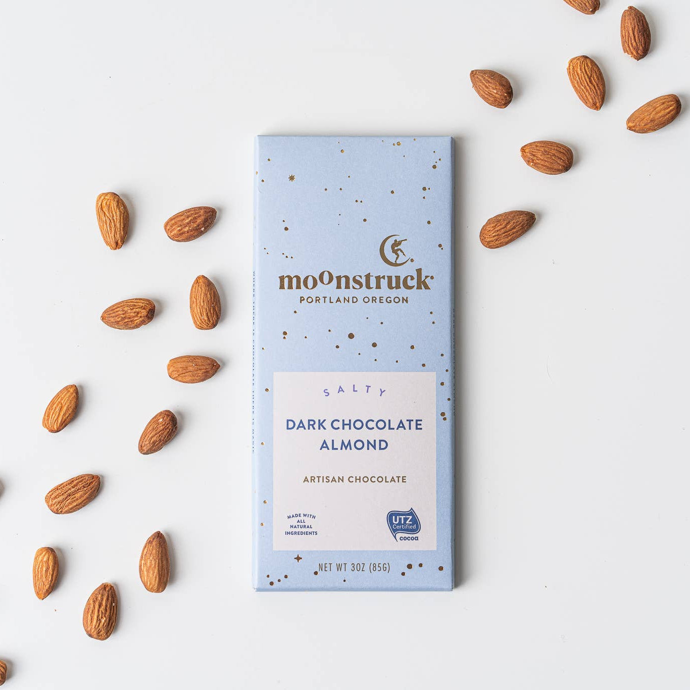 Moonstruck Dark Chocolate Almond Bar – Sea Salt Gourmet Chocolate