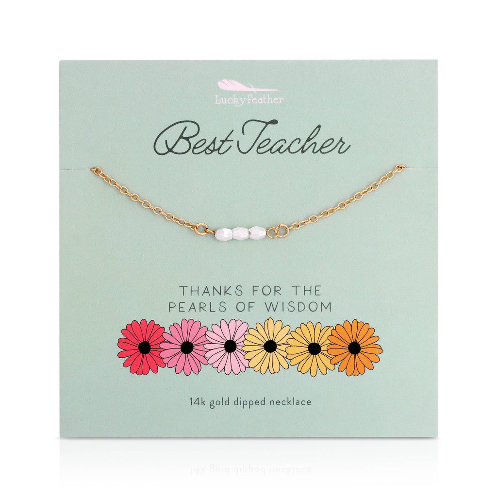 Necklace with flowers on a 'Best Teacher' card