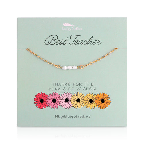 Necklace with flowers on a 'Best Teacher' card