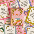 Reader Roulette card game with reading challenge cards by Pippi Post.