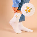 Floral Embroidered Crew Socks - Yellow