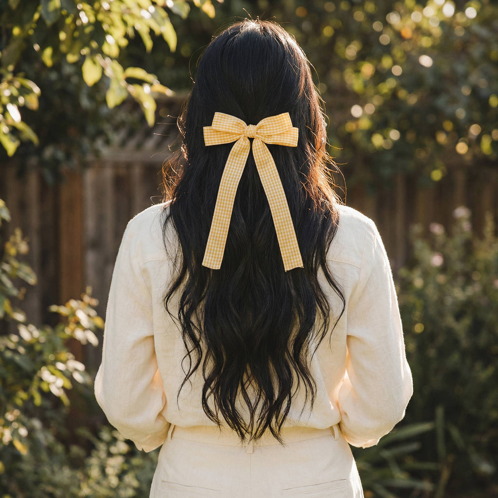 Double Take Hair Bow - Gingham Yellow
