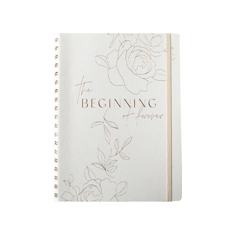 Cascading Roses vegan leather wedding planner with gold foil details, elastic closure, and floral design.