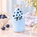 Chiboki Studio blueberry drink cup squishy with soft blue filling and blueberry details styled against a pastel blue background with fresh blueberries and white florals.
