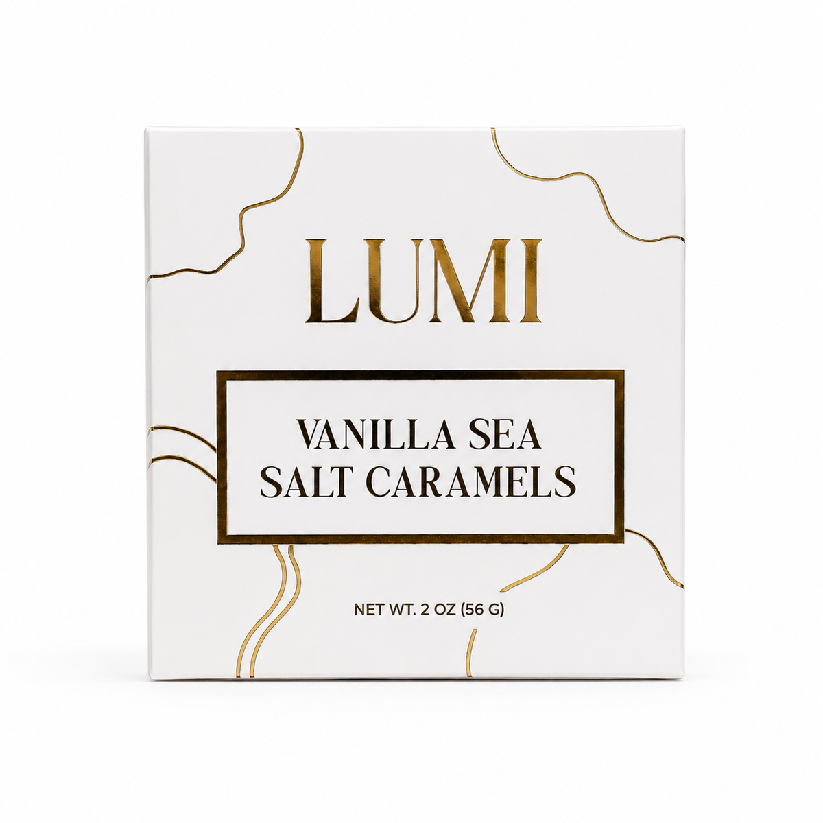 Lumi Vanilla Sea Salt Caramels packaging on a white background