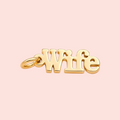 Gold 'Wife' pendant on a pink background