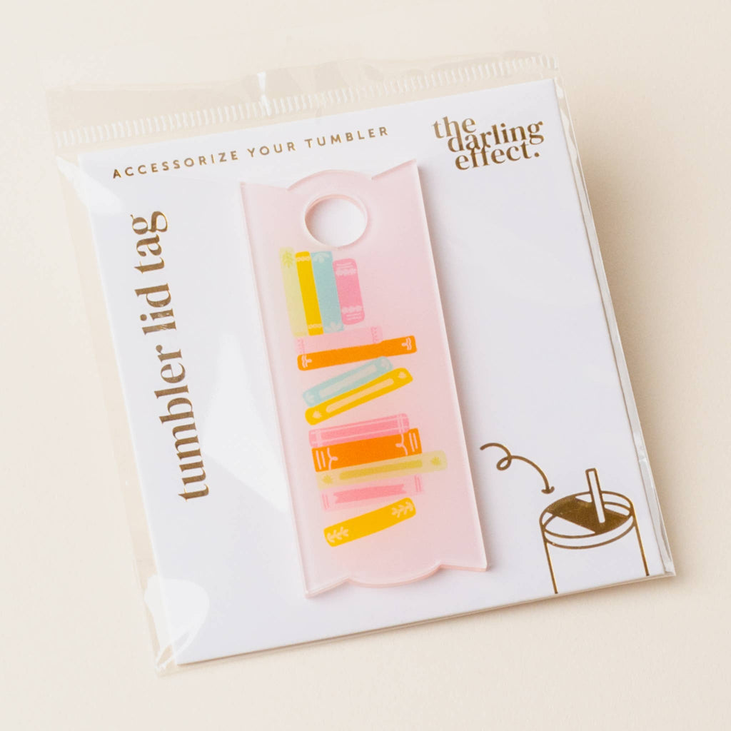 Tumbler Lid Tag - Books Stack