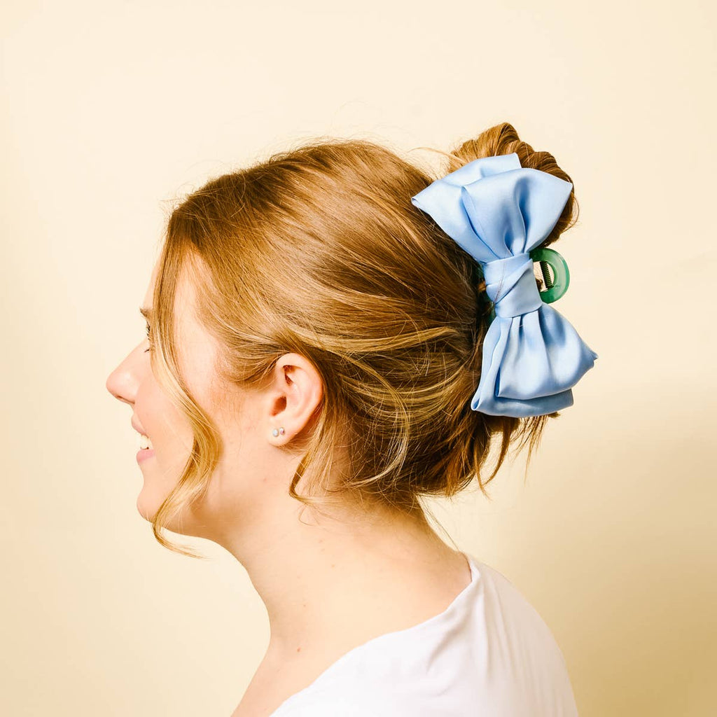 Satin Bow Claw Clip – Blue
