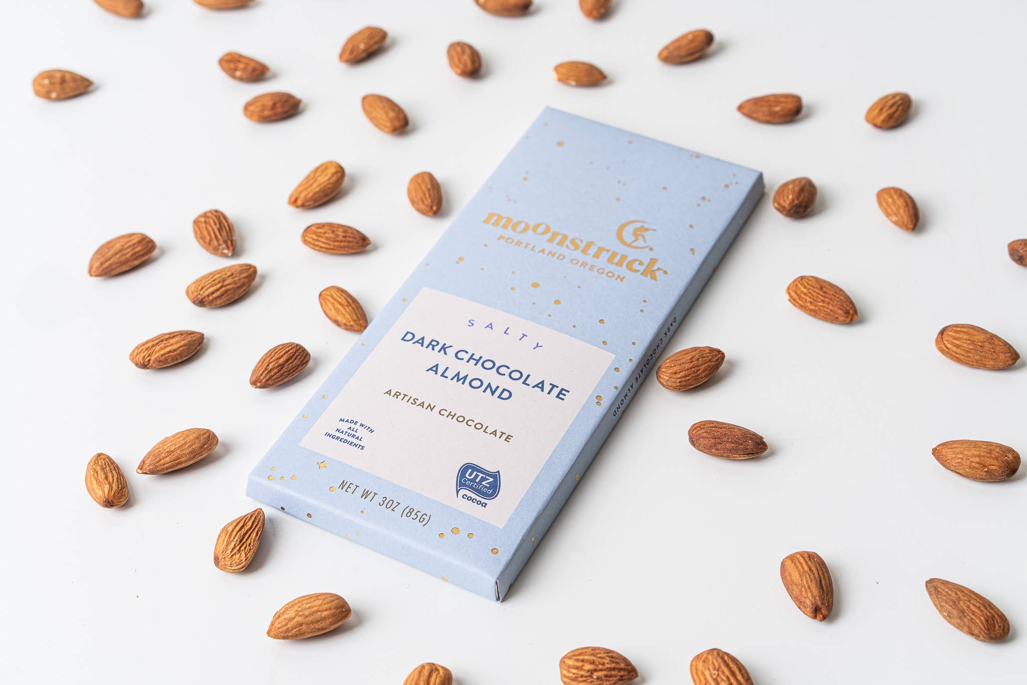 Moonstruck Dark Chocolate Almond Bar – Sea Salt Gourmet Chocolate