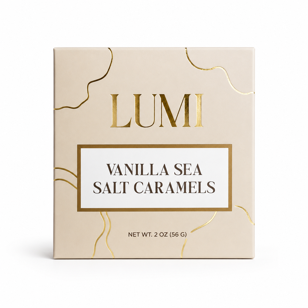 LUMI Vanilla Sea Salt Caramels packaging on a white background