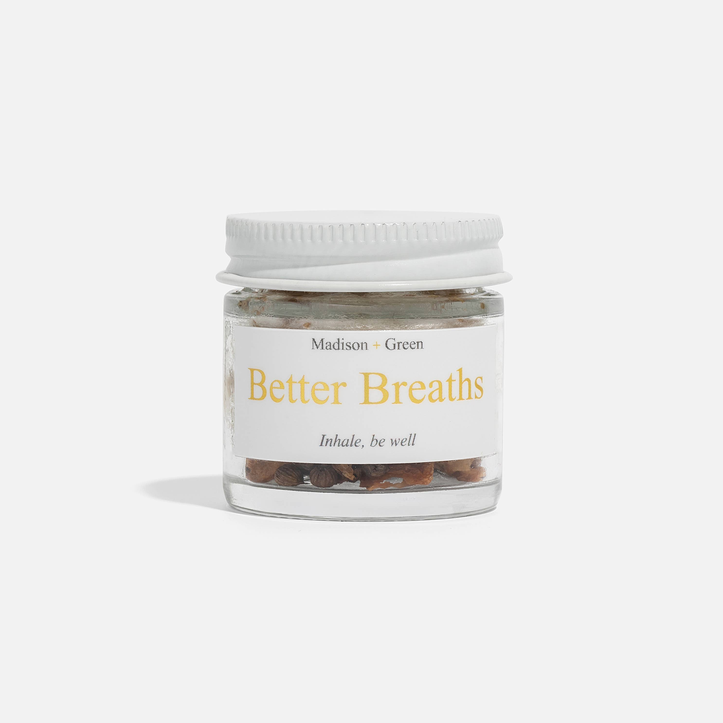 Jar labeled 'Better Breaths' on a white background