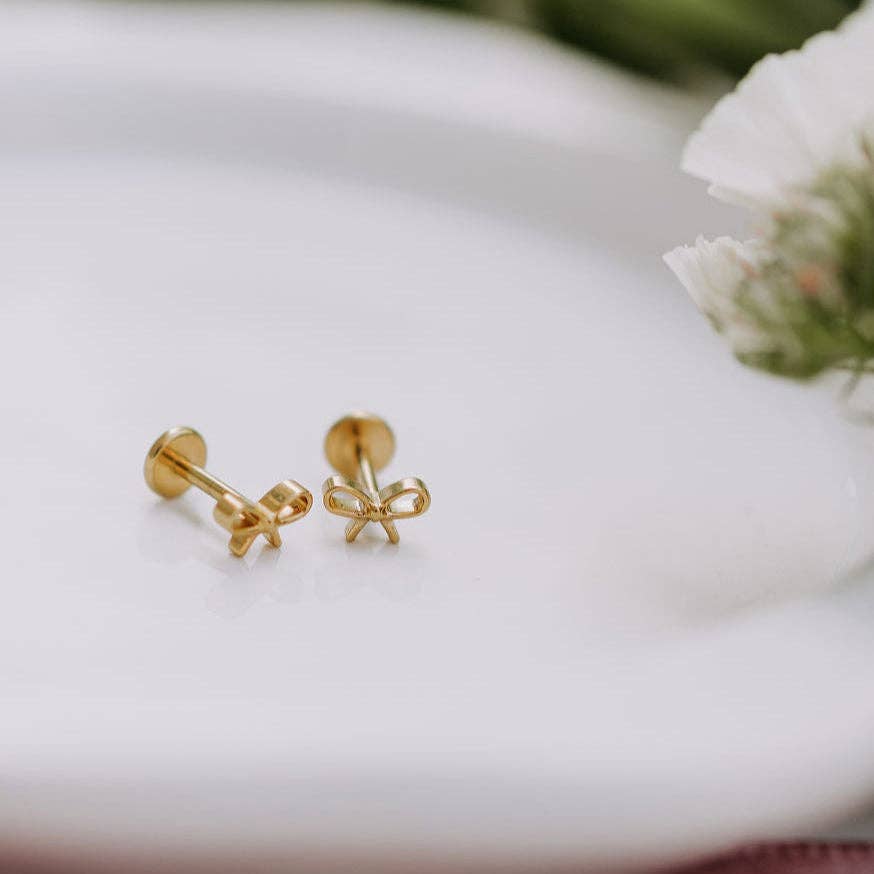Bow Flat Back Stud Earrings – Gold Bow Ear Stack Studs