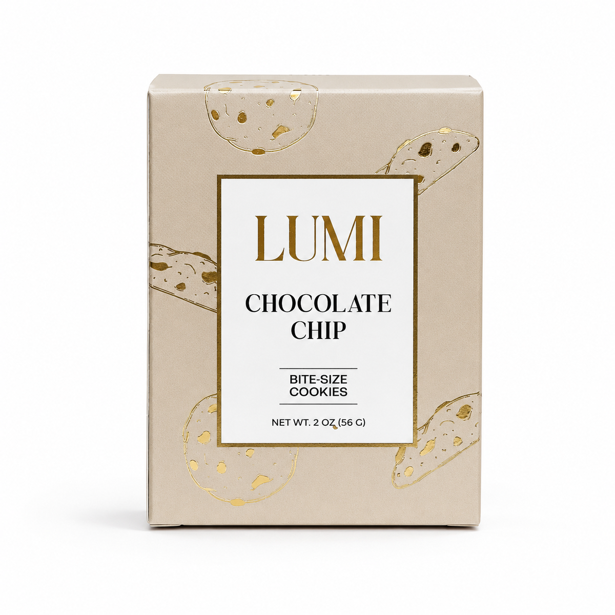 LUMI chocolate chip cookie box on a white background