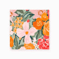 Floral pattern with pink, orange, and green flowers on a white background