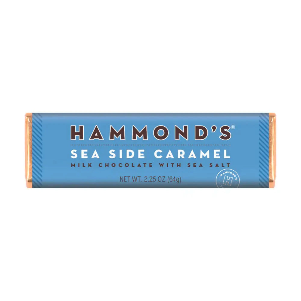 Hammond's Sea Side Caramel chocolate bar packaging on a white background