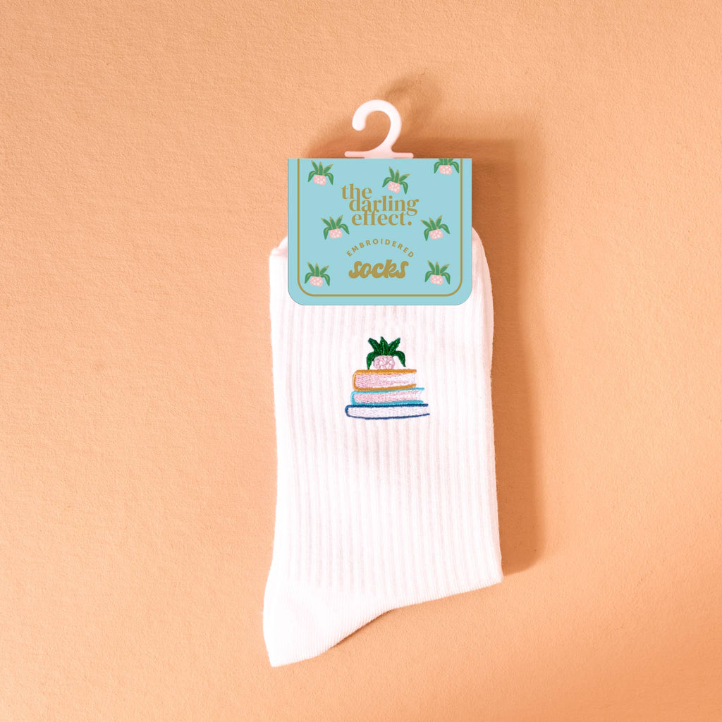 Book Nook - Embroidered Crew Socks