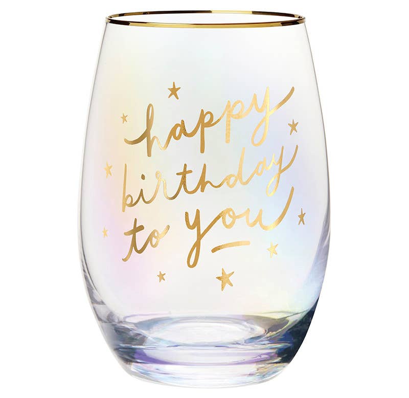Happy Birthday Stemless Wine Glass – Birthday Gift Wine Glass