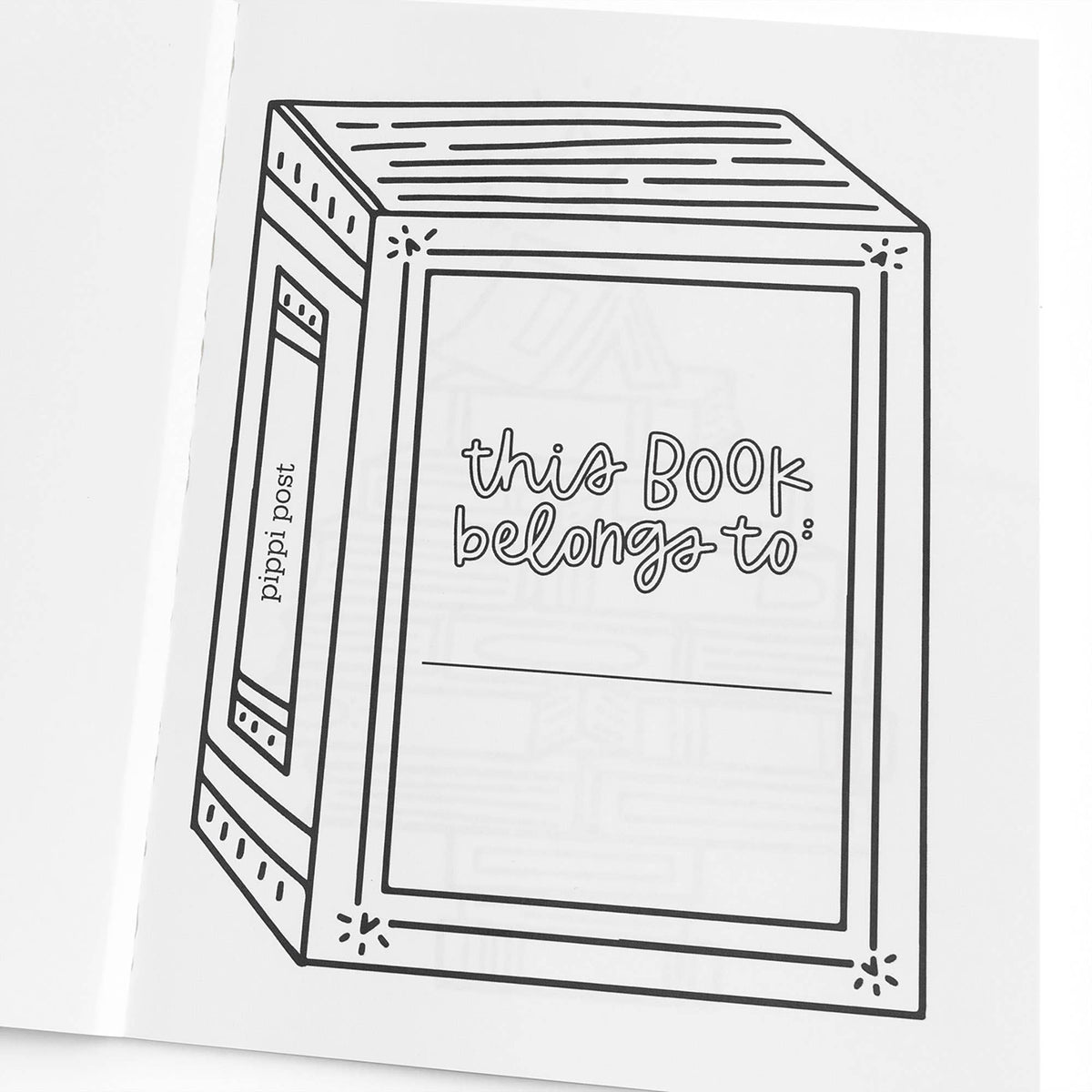Black and white illustration of a book with 'this book belongs to' text on a white background