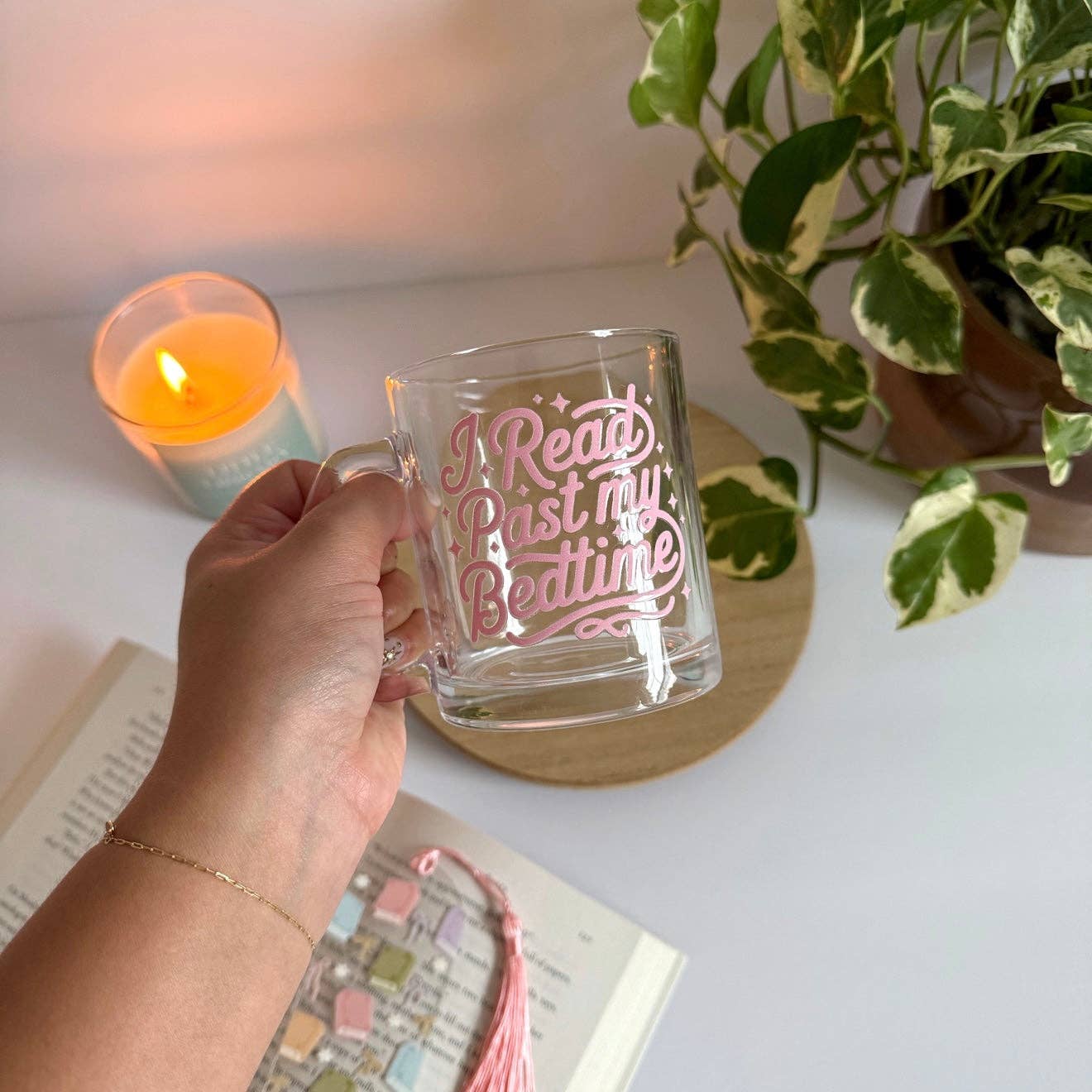 Read Past My Bedtime Bookish Glass Mug