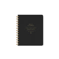 Black Signature Edition non-dated daily planner with a textured faux leather cover, gold foil lettering, rounded corners, and gold spiral binding on a white background. Perfect for planning, goal setting, journaling, and everyday organization.