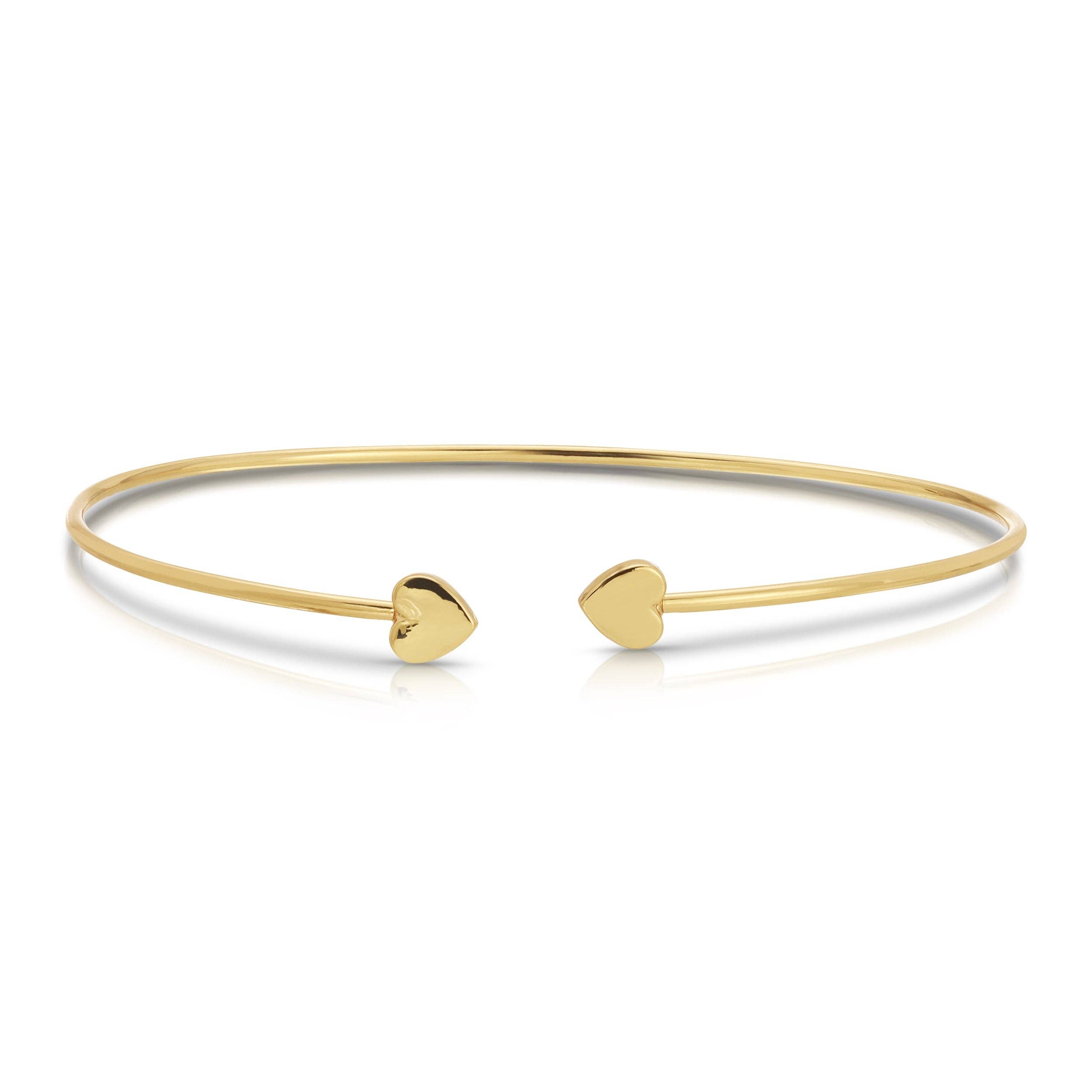 Gold bracelet with heart-shaped ends on a white background