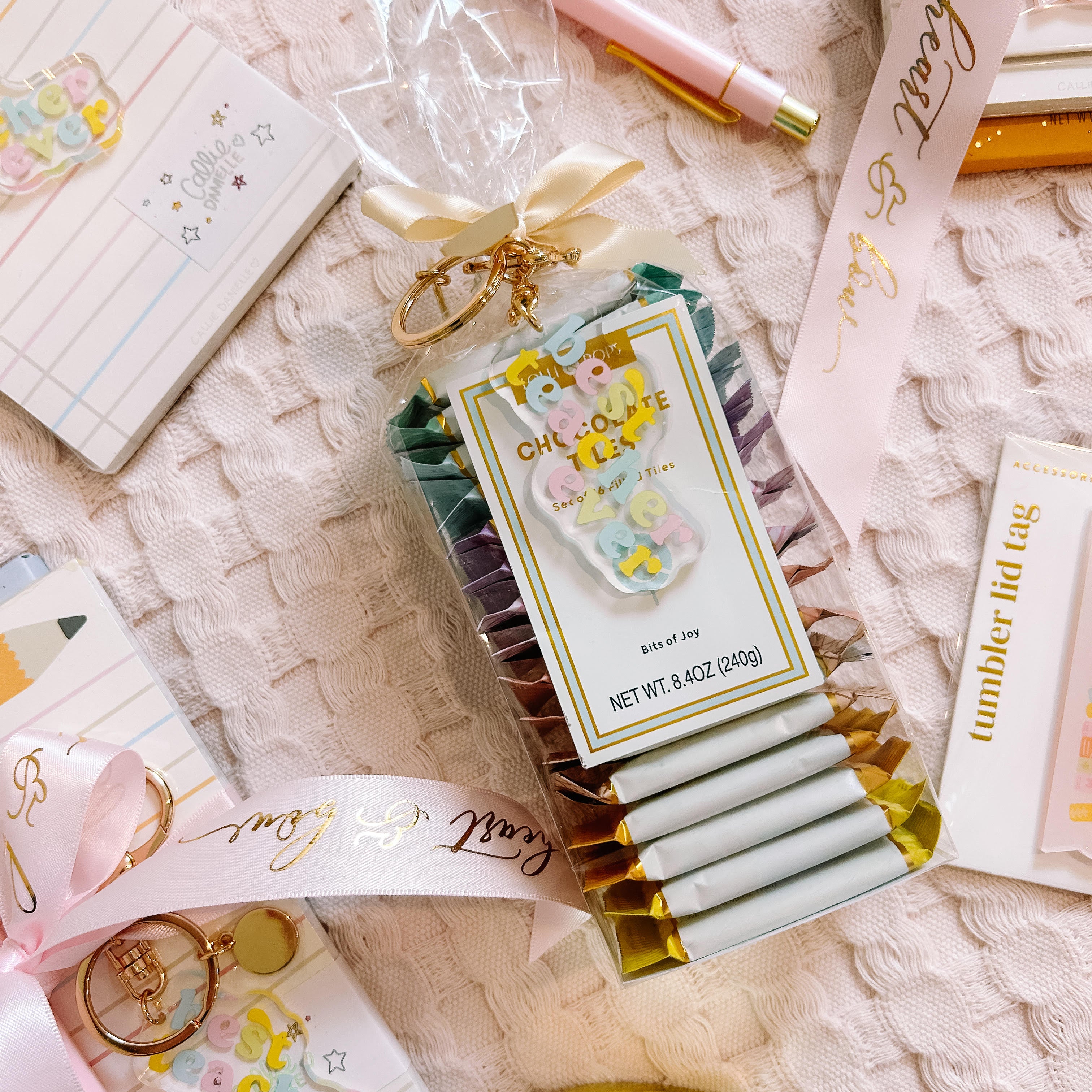 Packaged product with decorative elements on a textured surface