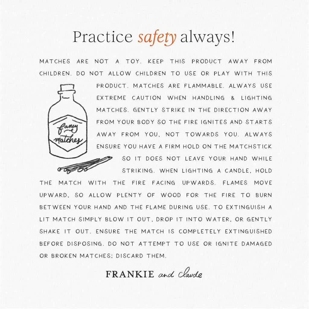 Safety instructions for matches with a bottle illustration and text on a white background