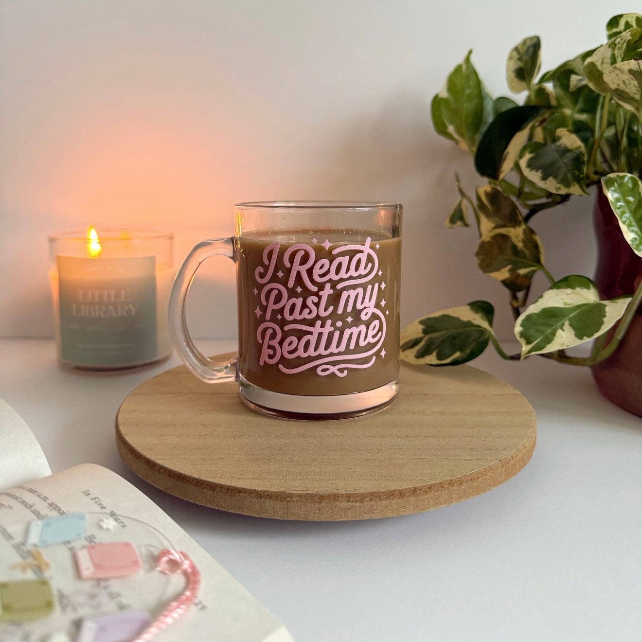 Read Past My Bedtime Bookish Glass Mug