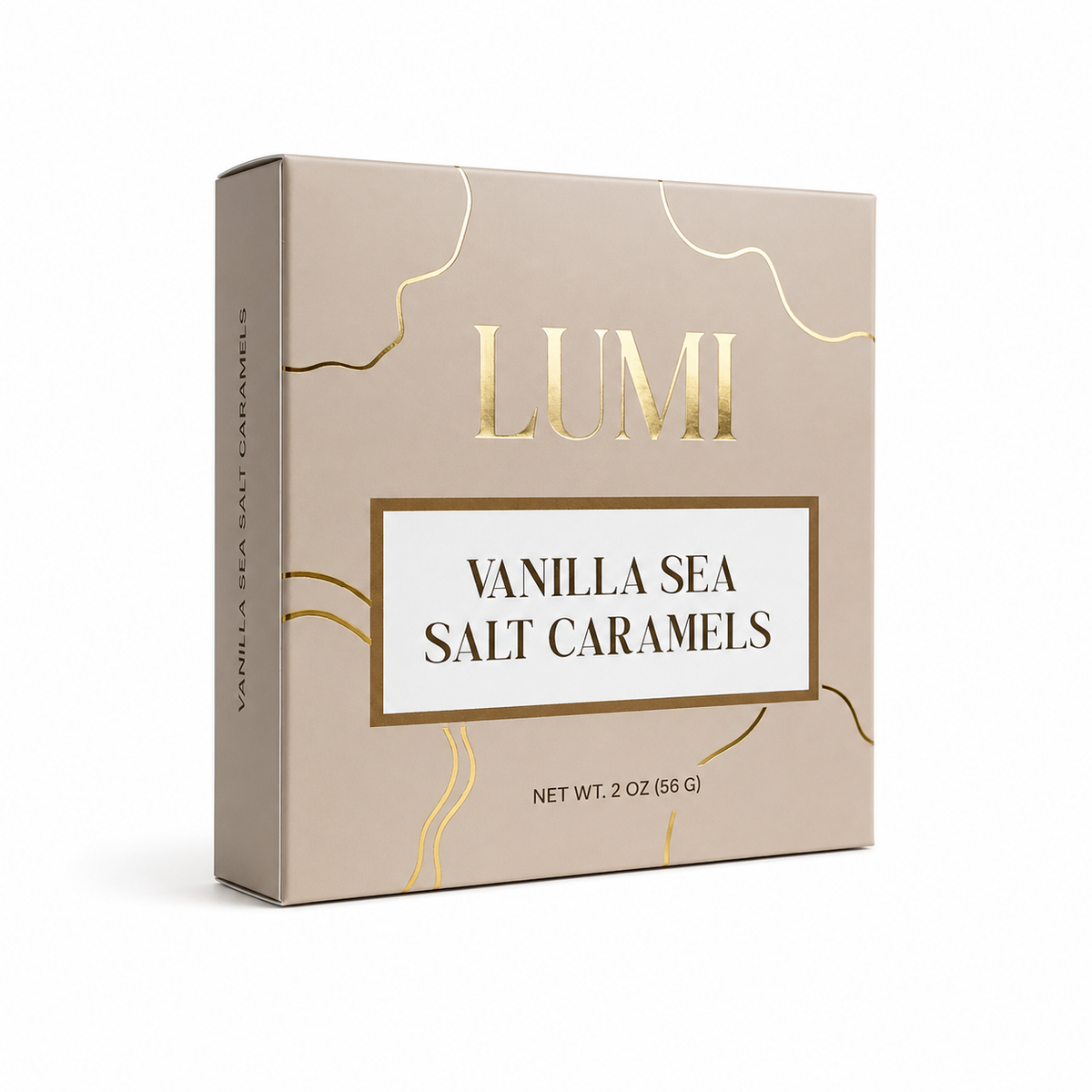 Box of Lumi Vanilla Sea Salt Caramels on a white background