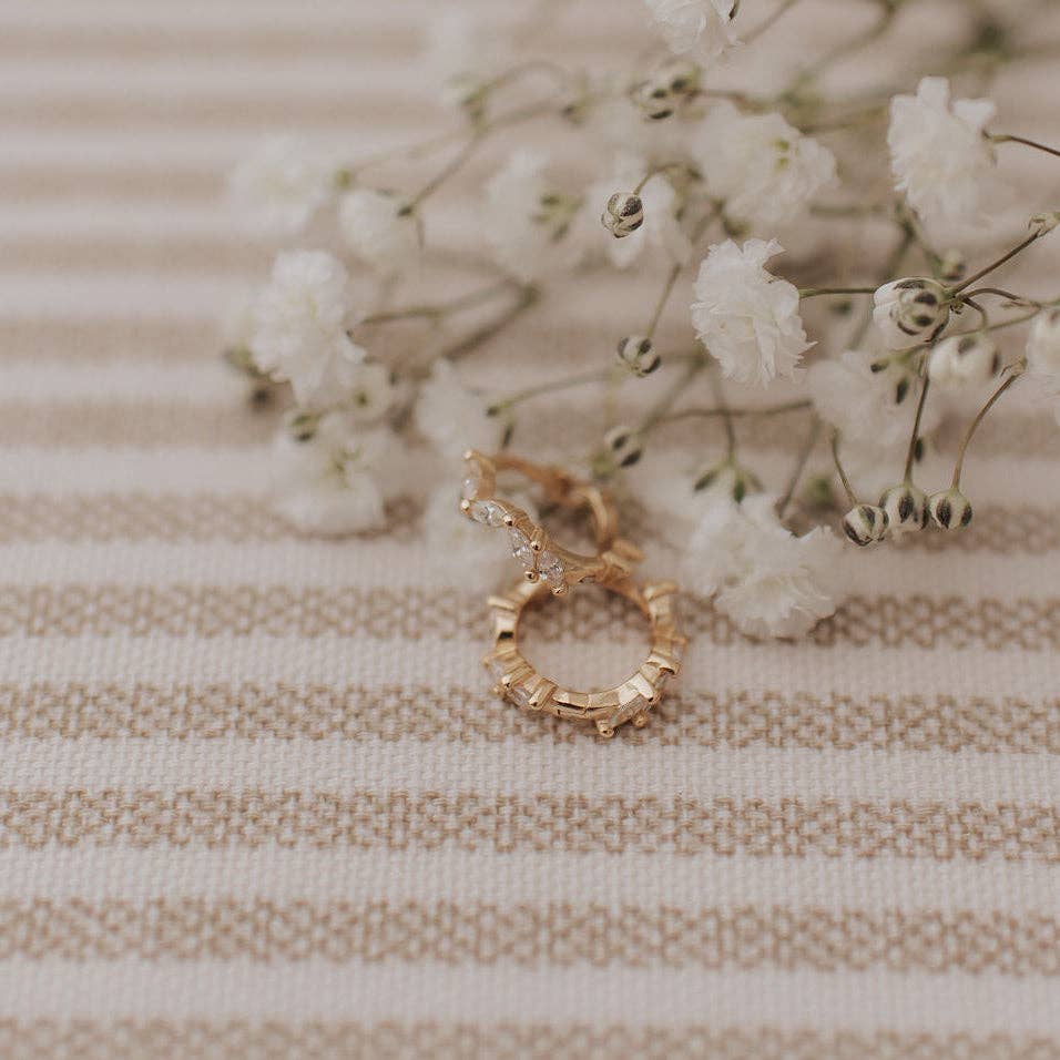Iris Diamond Hoops – Dainty Gold CZ Huggie Earrings