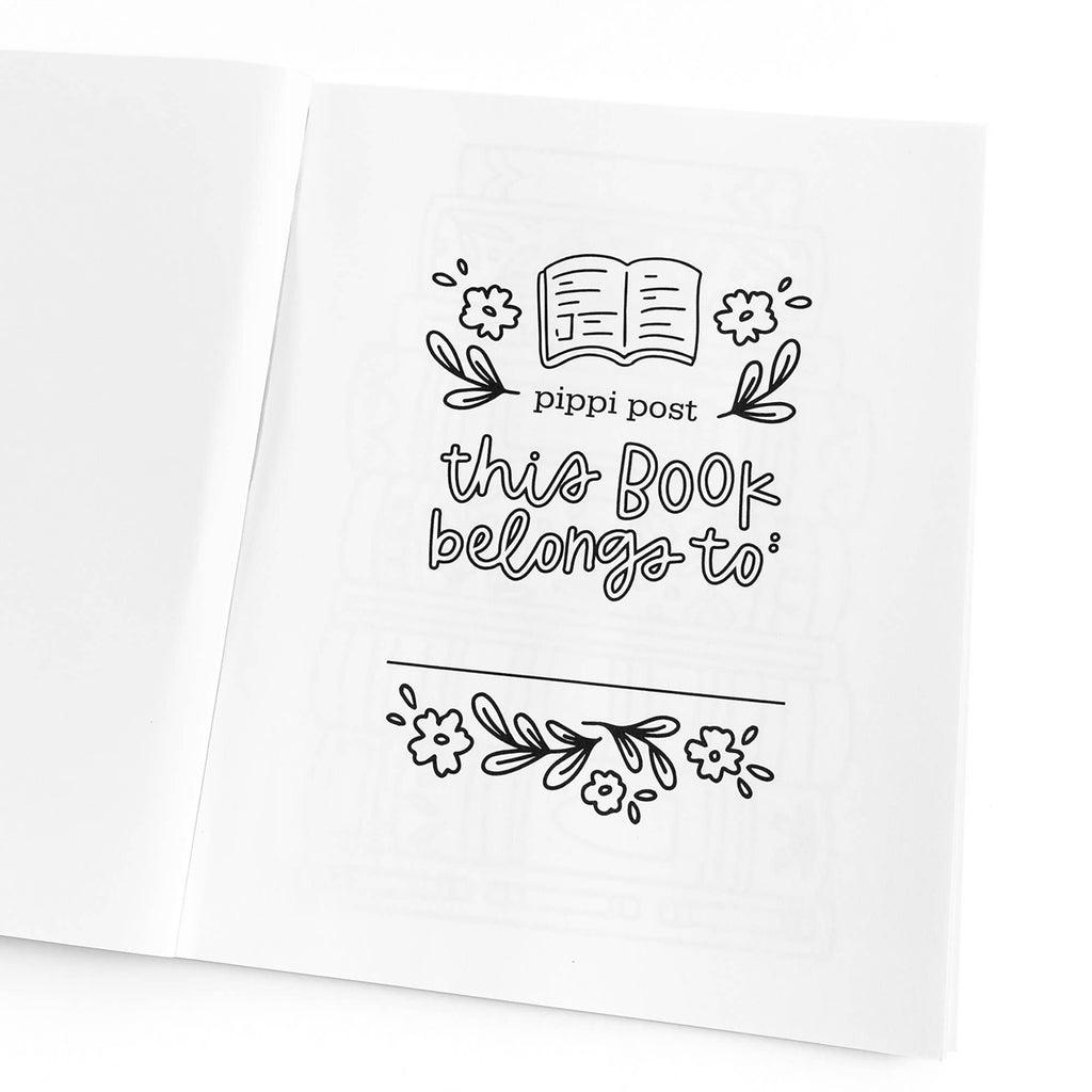 Interior "This Book Belongs To" page inside the Book Lover Coloring Book with floral illustrations.