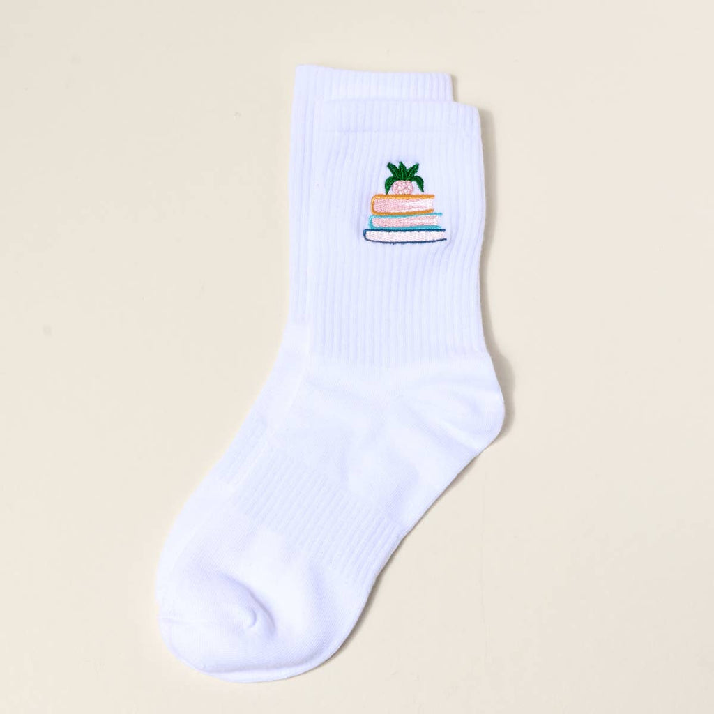 Book Nook - Embroidered Crew Socks