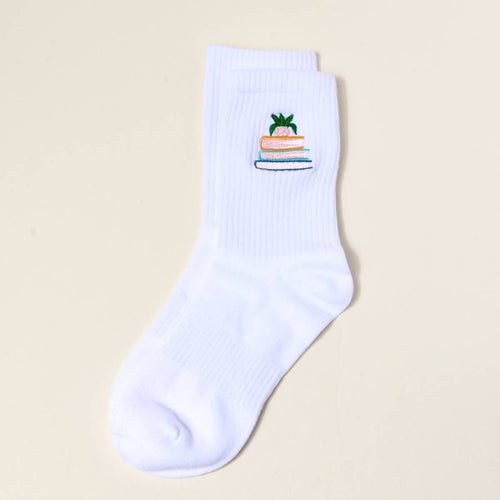 Book Nook - Embroidered Crew Socks