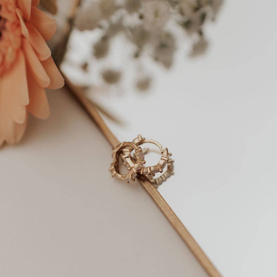 Iris Diamond Hoops – Dainty Gold CZ Huggie Earrings