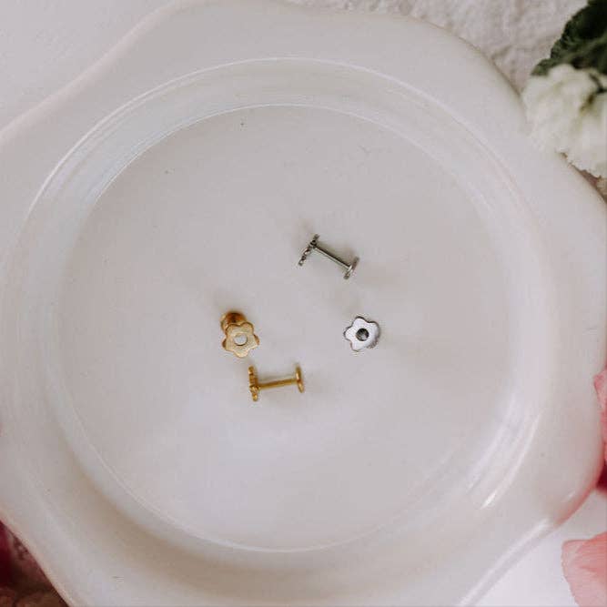Flower Flat Back Stud Earrings – Gold Floral Ear Stack Studs