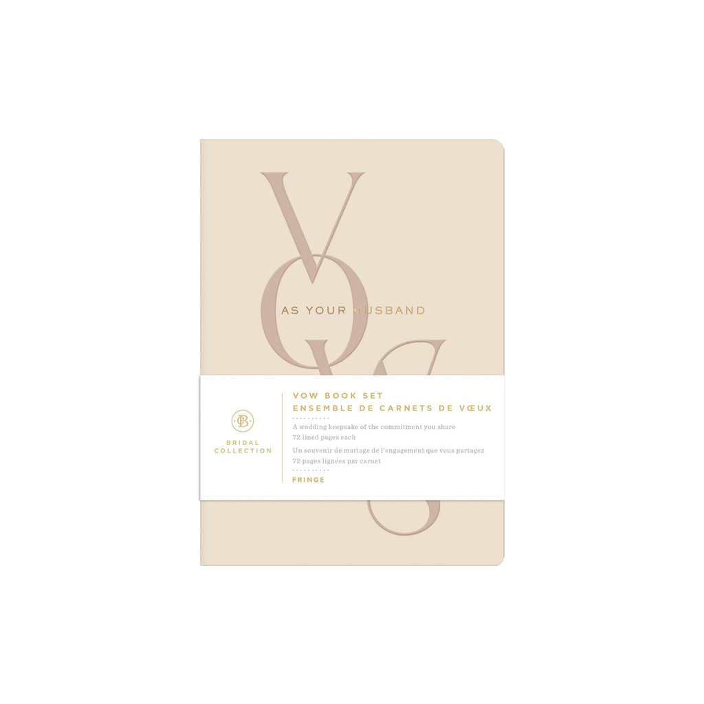 Husband wedding vow book with cotton textured cover, embossed design, and elegant gold foil details.
