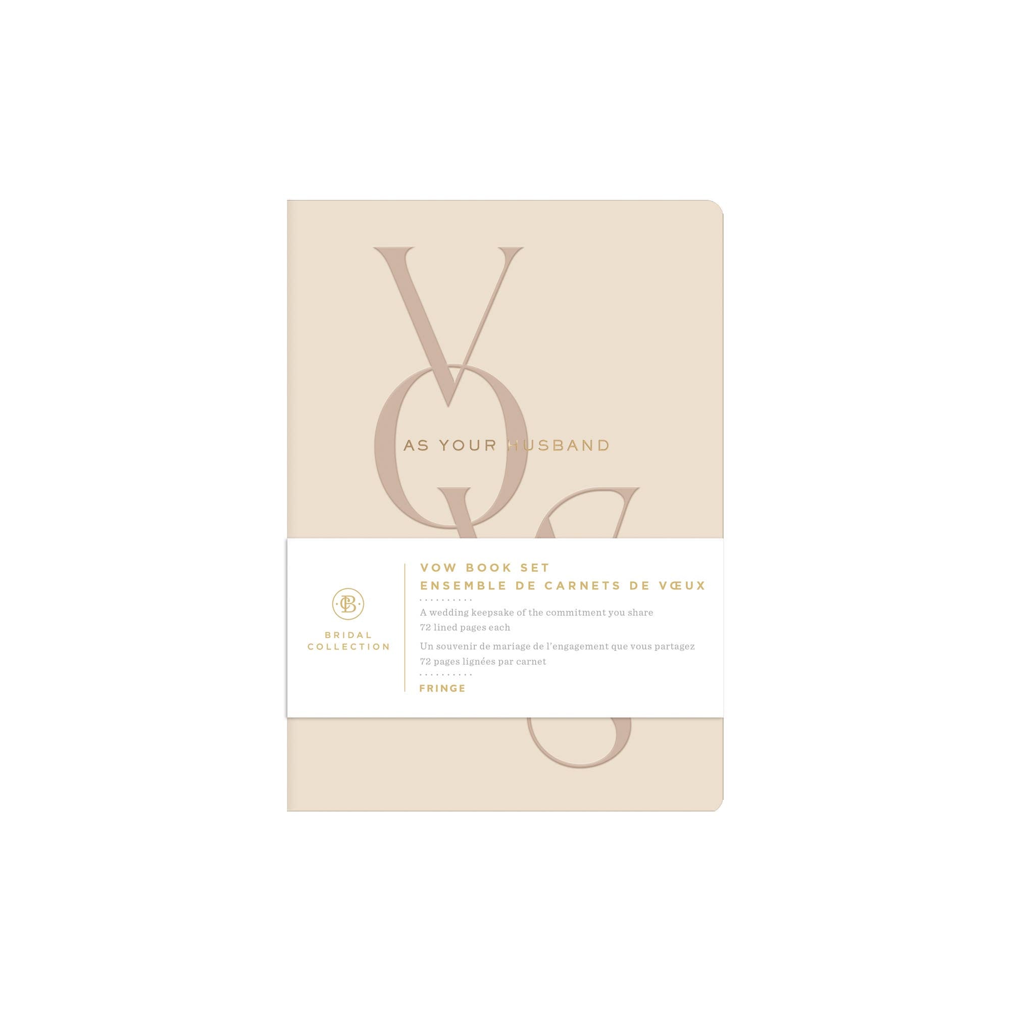 Husband wedding vow book with cotton textured cover, embossed design, and elegant gold foil details.