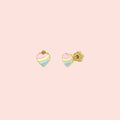 Heart-shaped earrings with gold posts on a white background