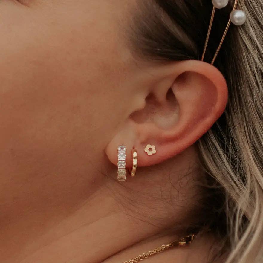Flower Flat Back Stud Earrings – Gold Floral Ear Stack Studs