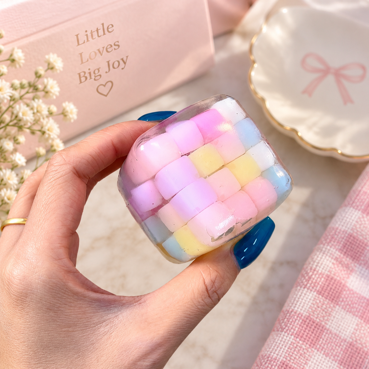 Pastel Candy Cube Taba Squishy – Kawaii Sensory Toy
