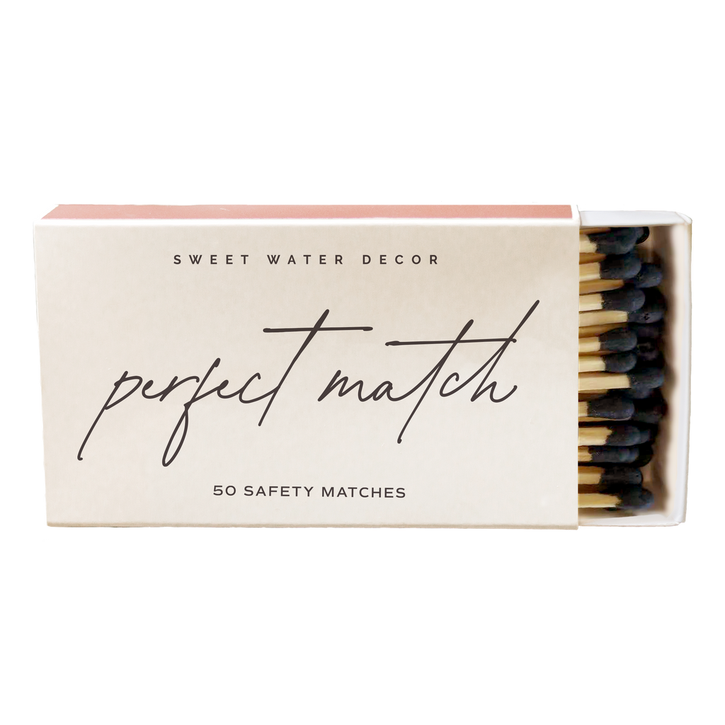 Matchbox labeled 'Perfect Match' by Sweet Water Decor on a white background