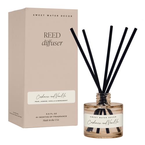Reed diffuser with packaging labeled 'Sweet Water Decor' on a white background