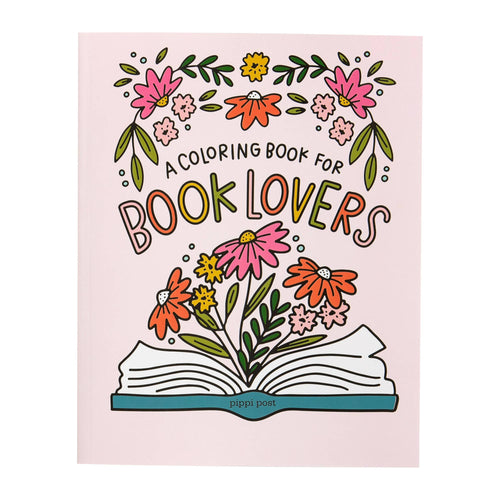 Book Lover Coloring Book featuring a floral cover with an open book illustration.